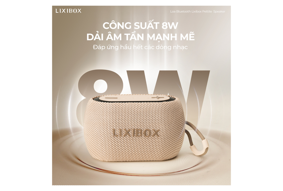 Loa Bluetooth Lixibox Petite Speaker với công suất 8W, thiết kế nhỏ gọn, âm thanh sắc nét, tần số cao, phù hợp cho mọi thể loại nhạc.