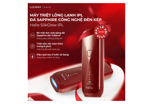 Máy Triệt Lông Halio SilkGlow IPL Sapphire Cooling Hair Removal Device - Rouge với công nghệ đèn kép và bề mặt làm mát bằng đá Sapphire, giúp triệt lông hiệu quả và an toàn chỉ trong 8 phút, thích hợp cho mọi làn da, đạt được hiệu quả rõ rệt sau 3 tuần sử dụng.