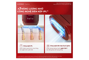 Máy Triệt Lông Halio SilkGlow IPL Sapphire Cooling Hair Removal Device - Rouge với công nghệ IPL giúp giảm tốc độ mọc lông và tăng hiệu quả triệt lông nhanh chóng, đồng thời sử dụng công nghệ đèn kép Dual Lights tạo năng lượng mạnh gấp 3 lần.