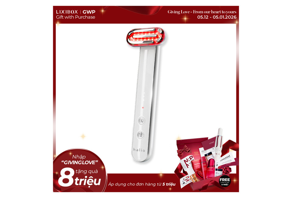 Thiết bị Máy Ánh Sáng Đỏ Tăng Sinh Collagen Halio Red Light Therapy Device 3 in 1 giúp cải thiện tông da và chống lão hóa với công nghệ ánh sáng đỏ, kèm theo quà tặng hấp dẫn cho đơn hàng từ 5 triệu.