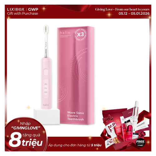 Bàn chải điện tích hợp công nghệ chuyển động kép Halio Wave Sonic Electric Toothbrush - Pink Whisper