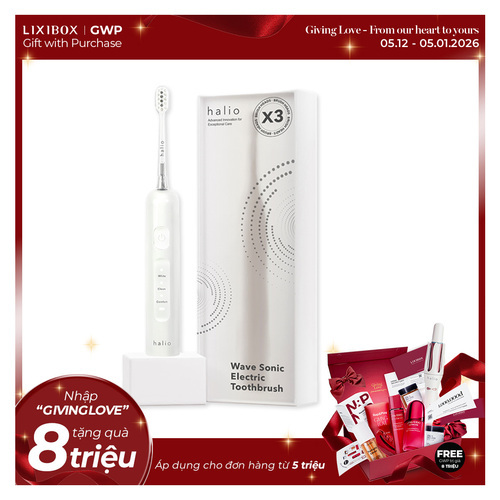 Bàn chải điện tích hợp công nghệ chuyển động kép Halio Wave Sonic Electric Toothbrush - Cloud White
