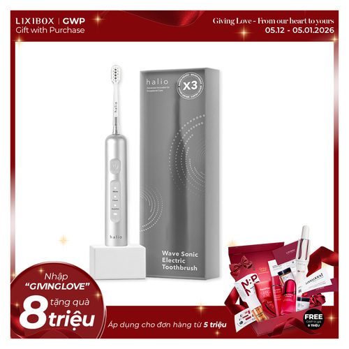 Bàn chải điện tích hợp công nghệ chuyển động kép Halio Wave Sonic Electric Toothbrush - Silver Frost
