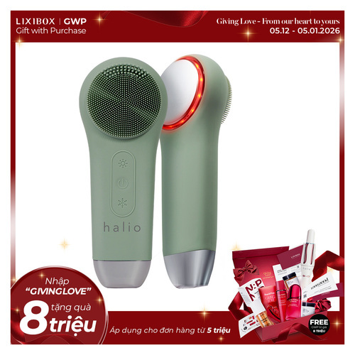 Máy Rửa Mặt Massage Tích Hợp Liệu Pháp Ánh Sáng và Nhiệt Halio Multi-task Cleansing & Massaging Device with Red Blue Light Therapy 5 in 1 - Sage Green