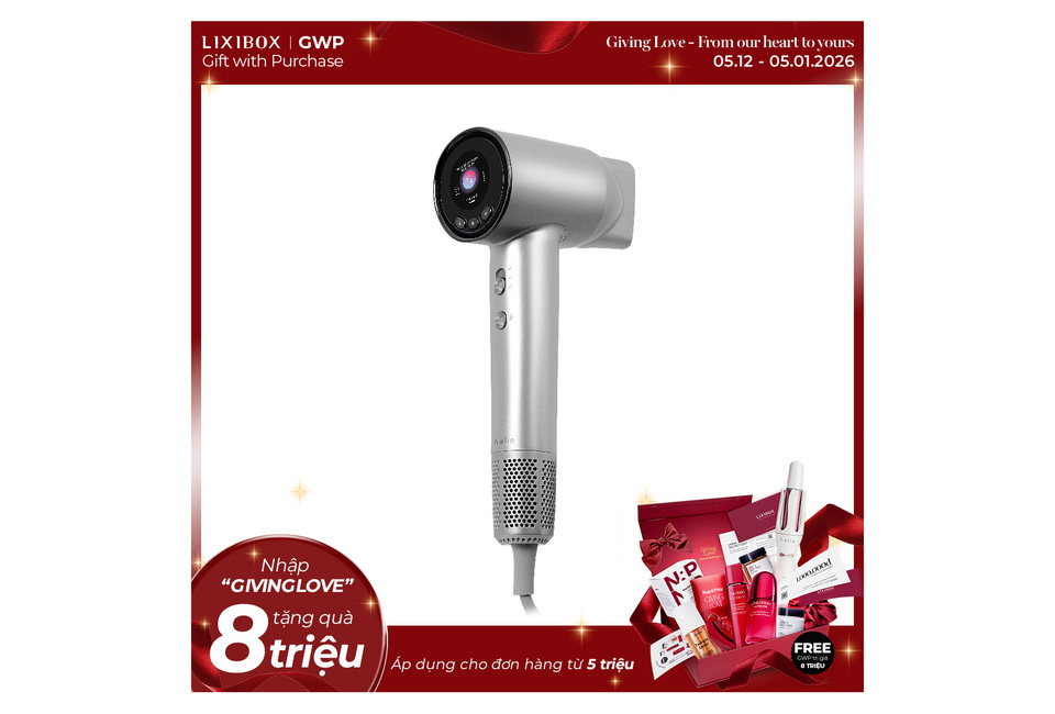 Máy Sấy Tóc Ion Âm Halio Hypersonic Hair Dryer Silver Frost với thiết kế sang trọng và công nghệ ion âm, giúp làm khô tóc nhanh chóng và bảo vệ tóc khỏi hư tổn. Sản phẩm đi kèm quà tặng lên tới 8 triệu.