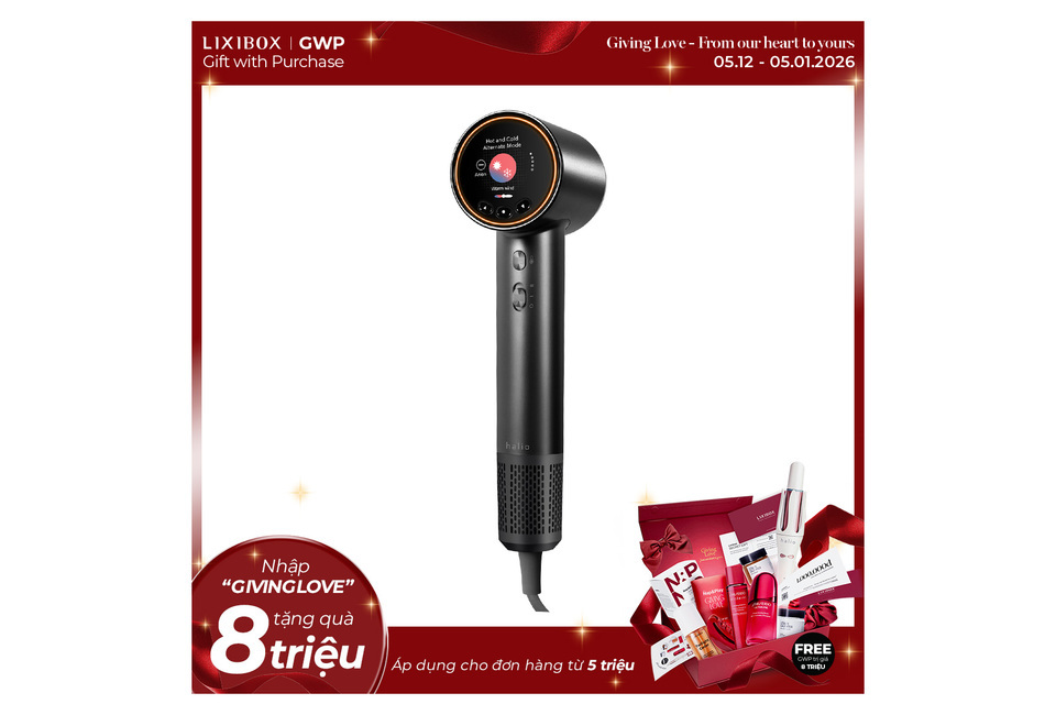 Máy Sấy Tóc Ion Âm Halio Hypersonic Hair Dryer Space Grey với thiết kế hiện đại và tính năng sấy nóng - lạnh. Kèm theo quà tặng hấp dẫn khi mua hàng.