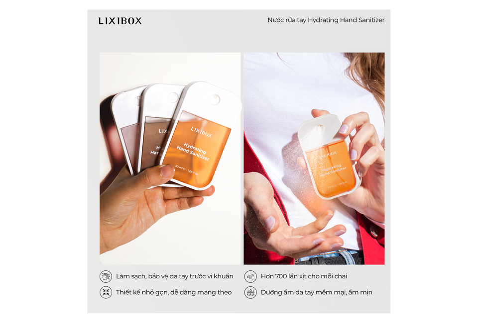 Nước Rửa Tay Khô Lixibox Hydrating Hand Sanitizer - Floral Nectar 50 ml được thiết kế nhỏ gọn, dễ mang theo. Sản phẩm mang lại hiệu quả làm sạch và bảo vệ da tay khỏi vi khuẩn.
