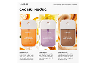 Nước Rửa Tay Khô Lixibox Hydrating Hand Sanitizer - Floral Nectar | 50 ml và các hương vị khác như Mandarin Tart và Creamy Coffee, mang đến cảm giác tươi mát và thơm ngát, dễ dàng mang theo trong túi xách.