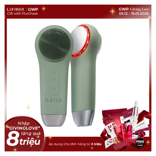 Máy Rửa Mặt Massage Tích Hợp Liệu Pháp Ánh Sáng và Nhiệt Halio Multi-task Cleansing & Massaging Device with Red Blue Light Therapy 5 in 1 - Sage Green