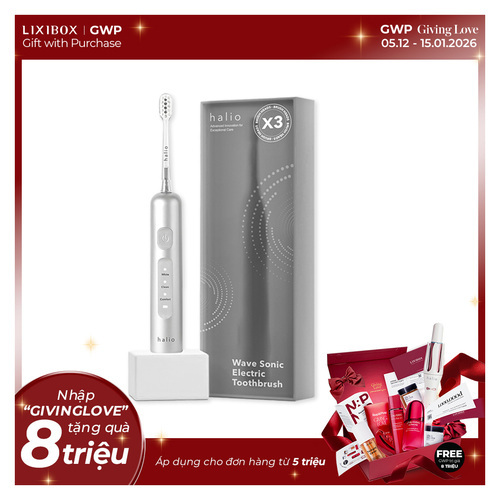 Bàn chải điện tích hợp công nghệ chuyển động kép Halio Wave Sonic Electric Toothbrush - Silver Frost