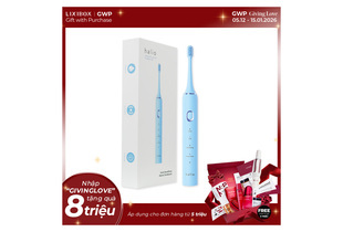 Bàn chải điện Halio Sonic SmartClean Electric Toothbrush Sky Blue với thiết kế hiện đại, tính năng làm sạch sâu và trắng răng, đặc trưng của sản phẩm trong hộp quà tặng hấp dẫn.