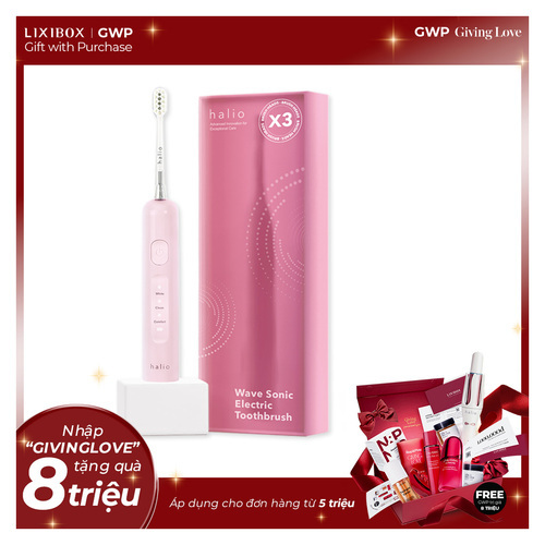 Bàn chải điện tích hợp công nghệ chuyển động kép Halio Wave Sonic Electric Toothbrush - Pink Whisper