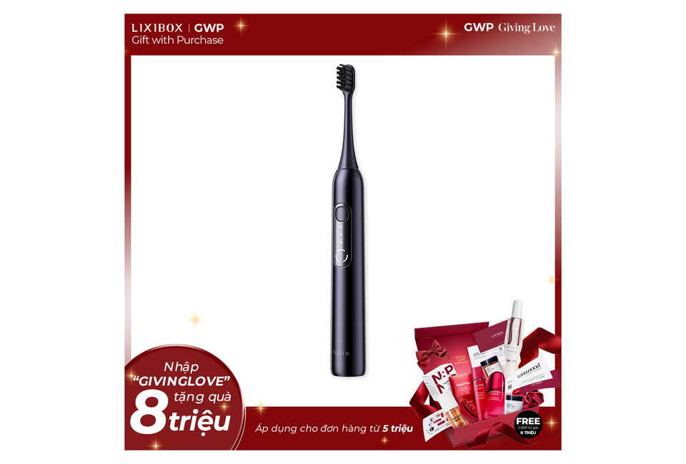 Bàn Chải Điện Halio SonicLite Electric Toothbrush - Ocean Blue với thiết kế hiện đại, hiệu suất làm sạch vượt trội, và chương trình khuyến mãi 'Gift with Purchase' hấp dẫn.