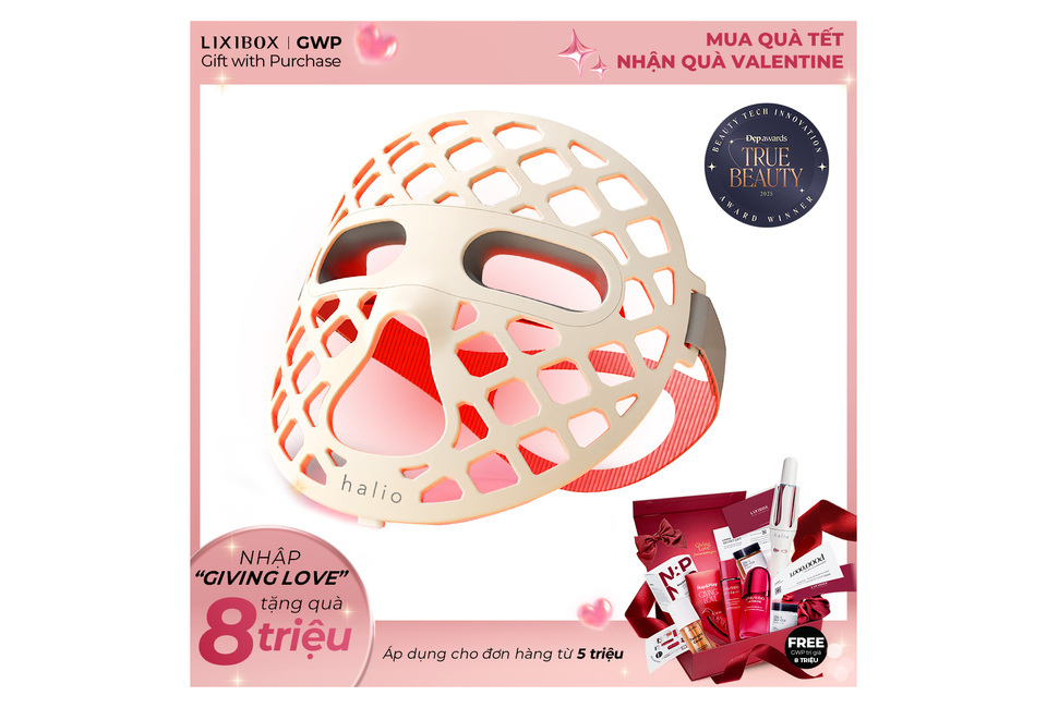 Mặt Nạ Ánh Sáng Sinh Học Halio PureGlow Ultralite Silicone LED Face Mask với thiết kế lưới độc đáo, kèm theo quà tặng hấp dẫn từ LIXIBOX, phù hợp để chăm sóc da, giúp nâng cao vẻ đẹp tự nhiên.
