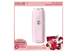 Máy Triệt Lông Lạnh Sapphire Halio InfinityGlow Advanced IPL Sapphire Cooling Hair Removal Device Kèm Set Gift - Soft Pink được thiết kế hiện đại với màu hồng mềm mại, lý tưởng cho việc triệt lông tại nhà.