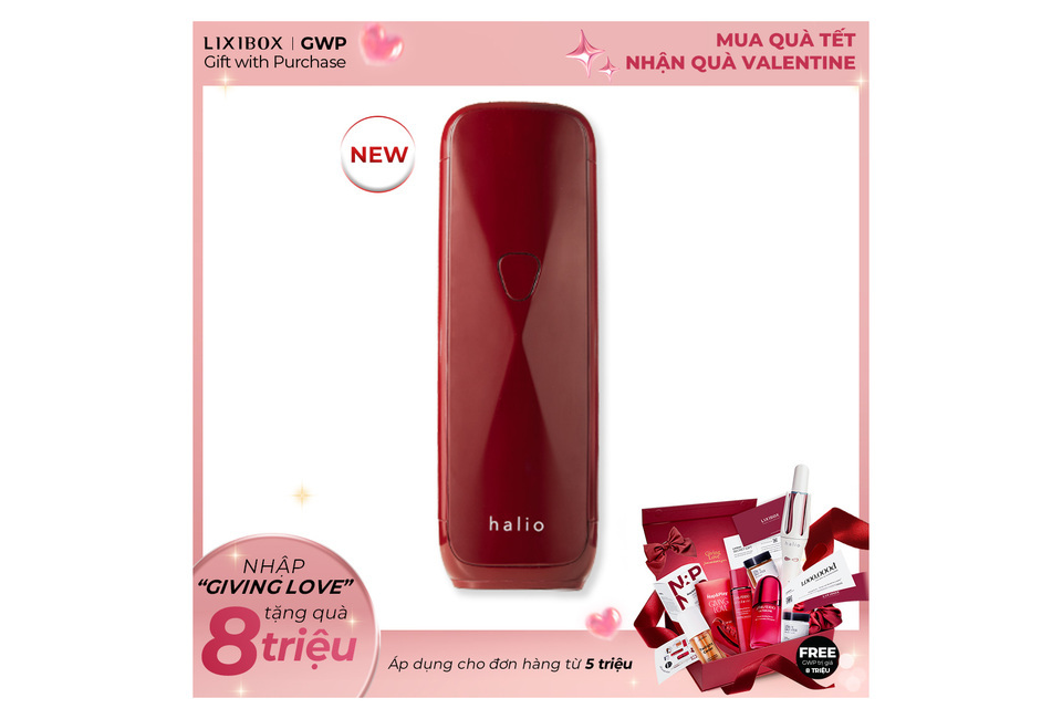 Máy Triệt Lông Halio SilkGlow IPL Sapphire Cooling Hair Removal Device - Rouge, màu đỏ, thiết kế hiện đại, kèm theo quà tặng mua hàng, phù hợp cho việc triệt lông hiệu quả và dễ dàng.