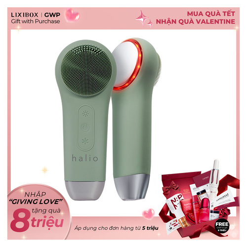 Máy Rửa Mặt Massage Tích Hợp Liệu Pháp Ánh Sáng và Nhiệt Halio Multi-task Cleansing & Massaging Device with Red Blue Light Therapy 5 in 1 - Sage Green