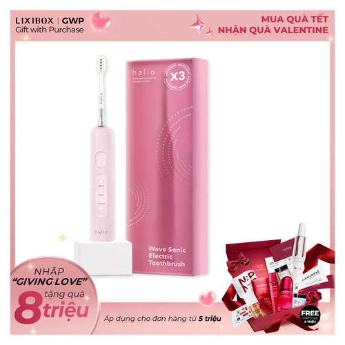 Bàn chải điện tích hợp công nghệ chuyển động kép Halio Wave Sonic Electric Toothbrush - Pink Whisper