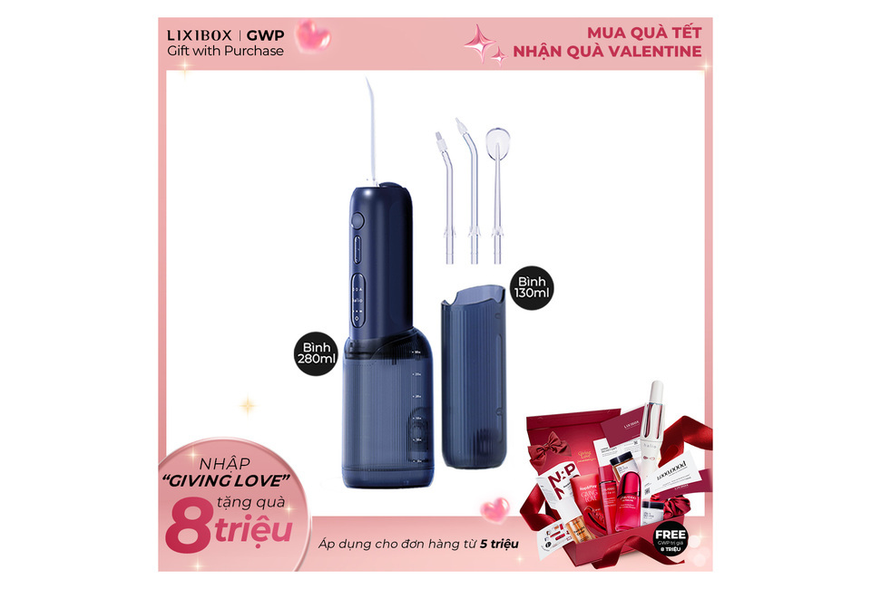 Máy Tăm Nước 2 Bình Thay Thế Halio UltraClean Express Hydro Floss Phiên Bản Nâng Cấp Dành Cho Răng Niềng - Ocean Blue với 2 bình chứa, thiết kế tiện dụng và tặng quà khi mua hàng từ 5 triệu đồng.