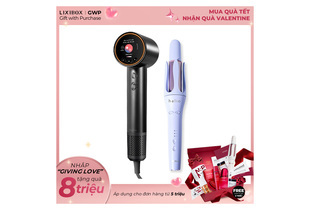 Combo Tóc Xinh Chớp Mắt bao gồm máy sấy tóc Halio và máy uốn tóc Halio, sản phẩm được thiết kế sang trọng với nhiều lợi ích cho tóc, đi kèm quà tặng mua hàng.
