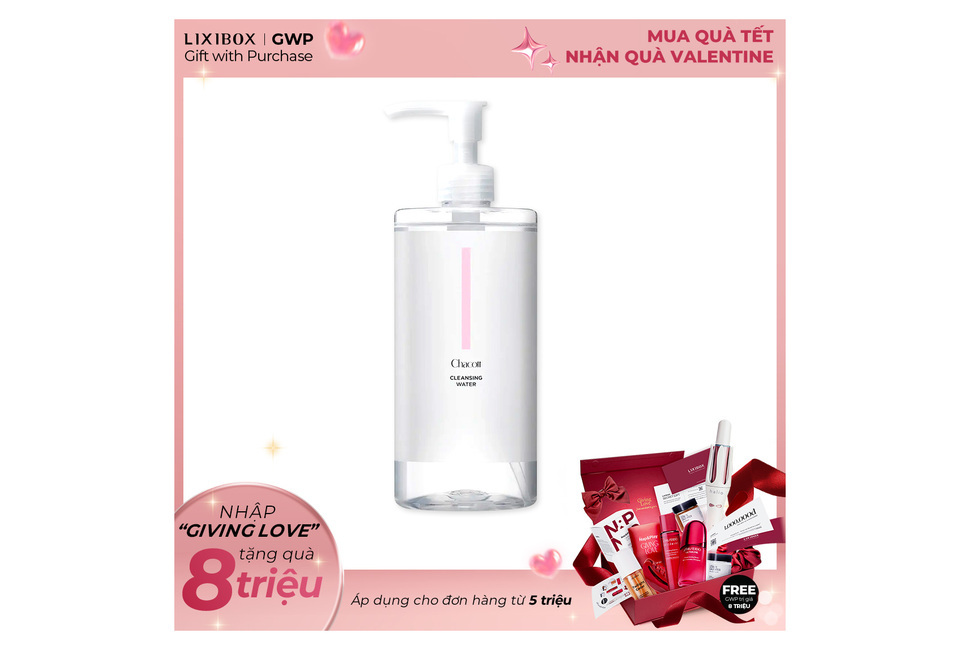Nước tẩy trang Chacott Cleansing Water 500ml có thiết kế tinh tế, giúp làm sạch và dịu nhẹ cho làn da. Sản phẩm đi kèm quà tặng hấp dẫn từ LIXIBOX khi mua hàng.