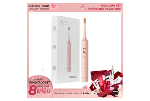 Bàn chải điện Halio Sonic SmartClean Electric Toothbrush màu hồng với thiết kế hiện đại, đi kèm hộp, màn hình điều khiển cho phép lựa chọn chế độ làm sạch, làm trắng và chăm sóc hàm răng sâu hơn. Quà tặng hấp dẫn cho dịp lễ.