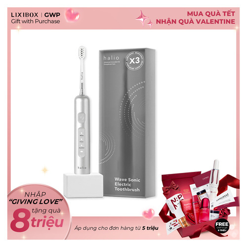 Bàn chải điện tích hợp công nghệ chuyển động kép Halio Wave Sonic Electric Toothbrush - Silver Frost