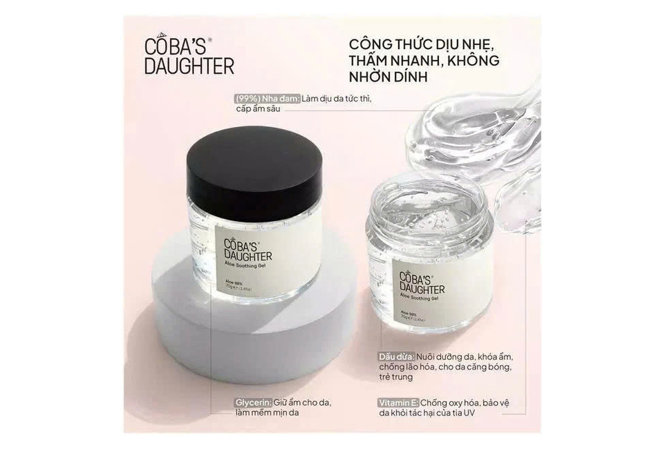 Gel Dưỡng Da Nha Đam Hương Dừa CoBa’s Daughter Aloe Soothing Gel 70gr với công thức nhẹ dịu, cung cấp độ ẩm sâu, giúp da mềm mại và mịn màng. Sản phẩm chứa 99% nha đam, glycerin và vitamin E, bảo vệ da khỏi tác hại của tia UV.