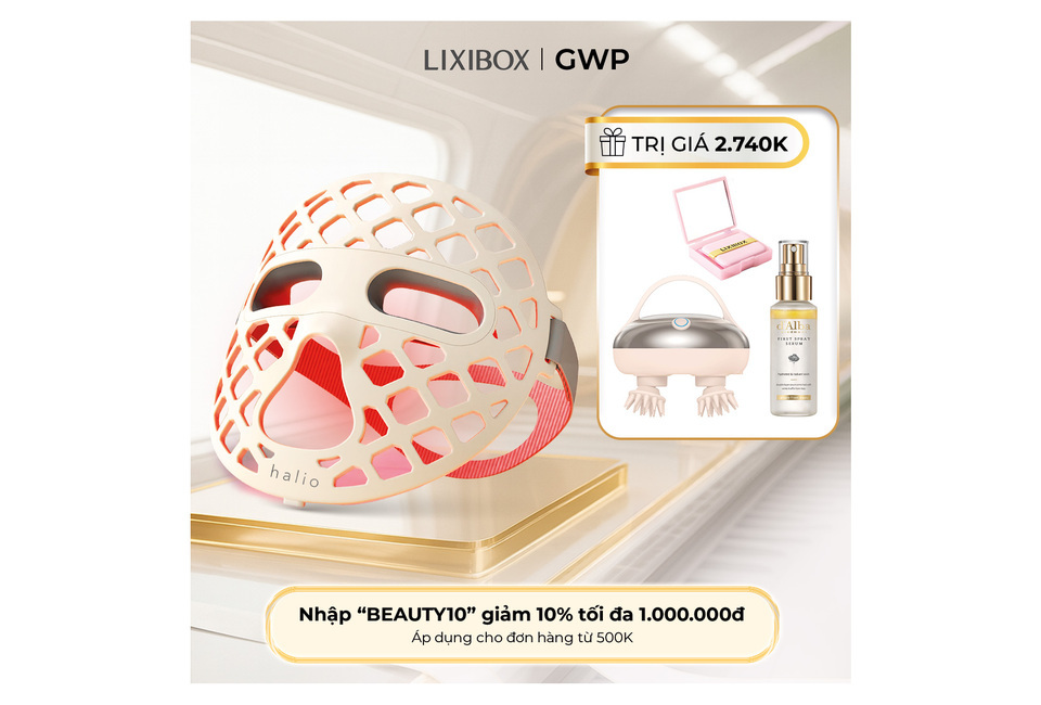 Mặt Nạ Ánh Sáng Sinh Học Halio PureGlow Ultralite Silicone LED Face Mask, thiết kế nhẹ nhàng giúp cải thiện làn da cùng các sản phẩm chăm sóc sắc đẹp kèm theo, ưu đãi giảm giá 10% với mã "BEAUTY10" cho đơn hàng từ 500K.