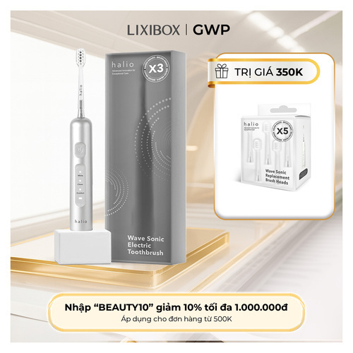 Bàn chải điện tích hợp công nghệ chuyển động kép Halio Wave Sonic Electric Toothbrush - Silver Frost