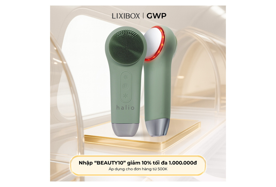 Máy Rửa Mặt Massage Tích Hợp Liệu Pháp Ánh Sáng và Nhiệt Halio Multi-task Cleansing & Massaging Device with Red Blue Light Therapy 5 in 1 màu Xanh Rêu, với thông tin khuyến mãi giảm giá 10% khi nhập mã "BEAUTY10"