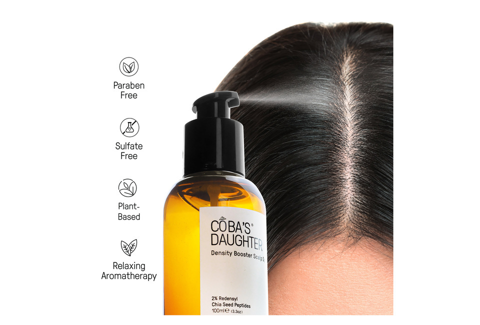 Xịt Dưỡng tóc CoBa's Daughter Density Booster Scalp Spray 100ml, giúp nuôi dưỡng và tăng cường độ dày cho tóc, không chứa paraben và sulfate, thành phần chiết xuất từ thực vật, mang lại trải nghiệm aromatherapy thư giãn.
