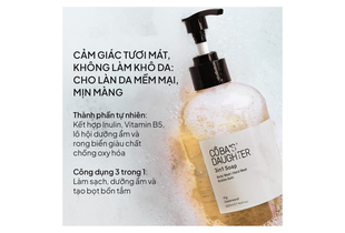 Gel Tắm Rửa tay Tắm Bồn CoBa's Daughter 3in1 Bodywash, Hand Wash and Bubble Bath 500ml với hương Vả và Giấy Tần Trà, giúp làm sạch, dưỡng ẩm và tạo bọt cho làn da mềm mại, mịn màng.