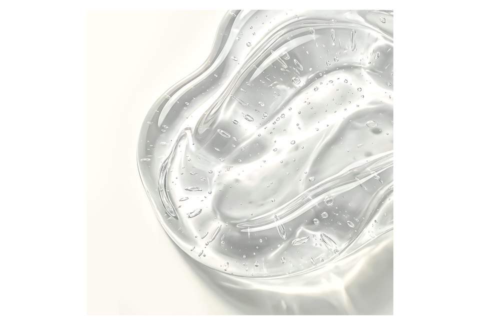 Gel trong suốt và mịn, chứa các bọt khí nhỏ, đại diện cho CoBa’s Daughter Aloe Soothing Gel 300gr, sản phẩm làm dịu và dưỡng ẩm da với tác dụng từ lô hội.