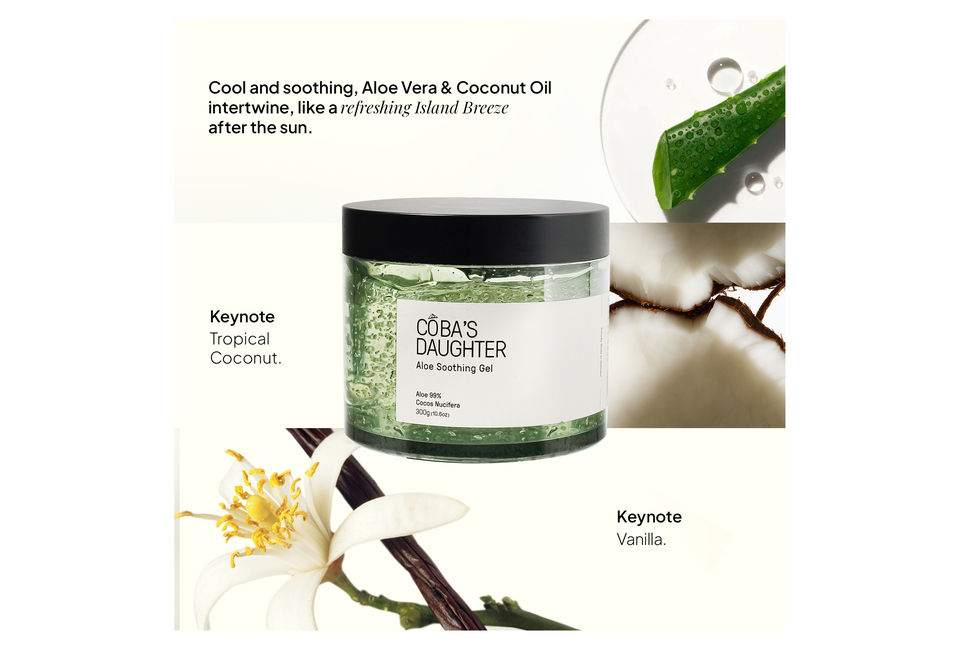 Gel làm dịu da CoBa’s Daughter, chứa Aloe Vera và Dầu Dừa, mang lại cảm giác tươi mới như làn gió biển sau ánh nắng mặt trời. Công thức chứa 99% Aloe, kích thước 300g.