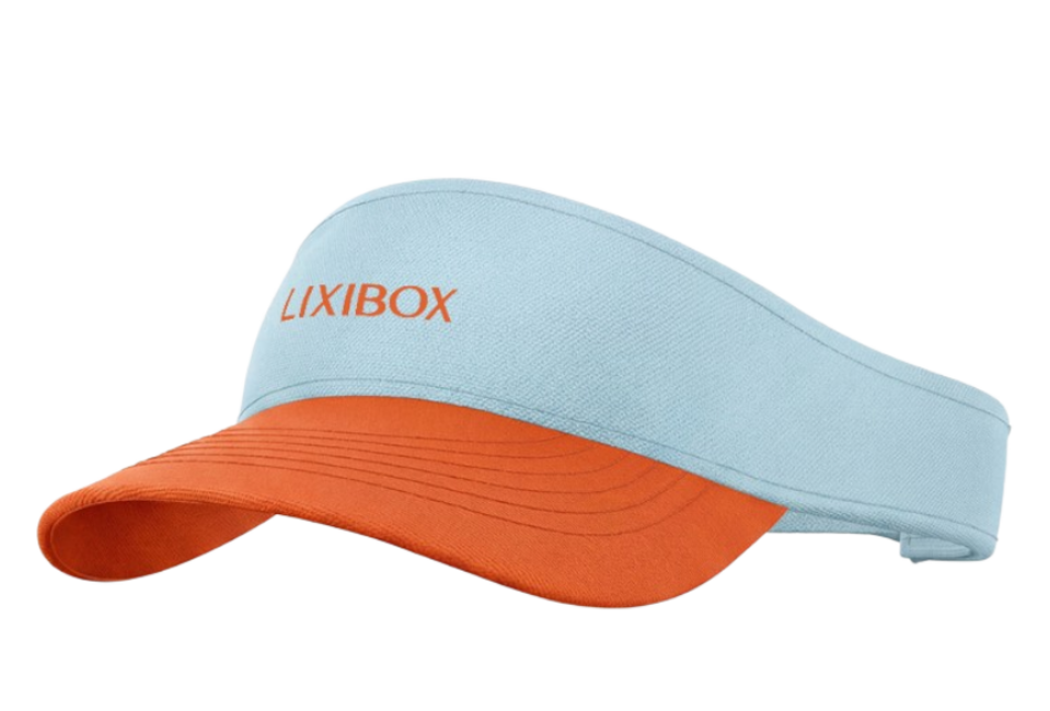 Nón Lixibox Sundate Energy Visor với màu xanh nhạt và viền cam, giúp chắn nắng hiệu quả khi tham gia các hoạt động ngoài trời, mang lại sự thoải mái và phong cách.