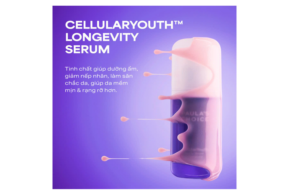 Combo Longevity Halio x Paula's Choice chứa tinh chất CELLULARYOUTH™ giúp hydrat hóa, giảm nếp nhăn và làm da mềm mịn, rạng rỡ hơn.