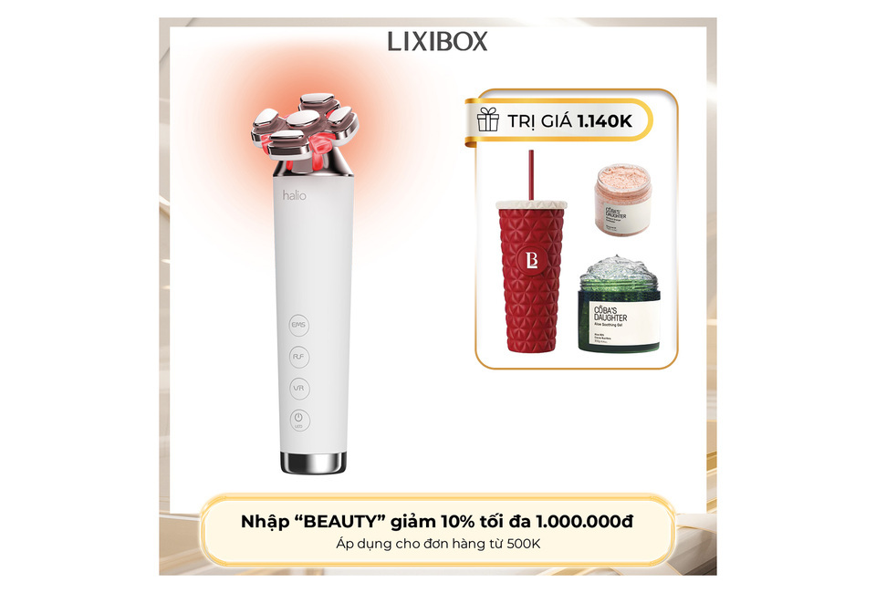 Máy Nâng Cơ, Giảm Mỡ Mặt & Trẻ Hoá Da kết hợp Ánh Sáng Sinh Học Halio RevitaWave Skin Rejuvenator với thiết kế hiện đại, giúp làm trẻ hoá làn da hiệu quả. Khuyến mãi với mã "BEAUTY" giảm 10%, áp dụng cho đơn hàng từ 500K.
