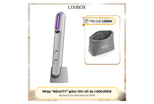 Máy Phức Hợp Ánh Sáng Đa Tầng Halio Pro nằm trên đế, đi kèm với túi đựng halio. Giảm 10% với mã "BEAUTY" cho đơn hàng từ 500K, ưu đãi trị giá 1.000.000đ.