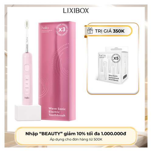 Bàn chải điện tích hợp công nghệ chuyển động kép Halio Wave Sonic Electric Toothbrush - Pink Whisper