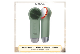 Máy Rửa Mặt Massage Tích Hợp Liệu Pháp Ánh Sáng và Nhiệt Halio Multi-task Cleansing & Massaging Device with Red Blue Light Therapy 5 in 1 - Sage Green, thiết kế hiện đại với khả năng làm sạch và massage da hiệu quả, được sử dụng cho nhiều mục đích chăm sóc sắc đẹp.
