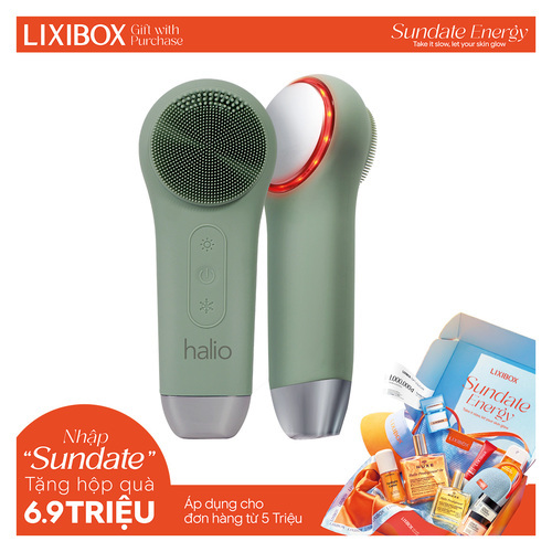 Máy Rửa Mặt Massage Tích Hợp Liệu Pháp Ánh Sáng và Nhiệt Halio Multi-task Cleansing & Massaging Device with Red Blue Light Therapy 5 in 1 - Sage Green