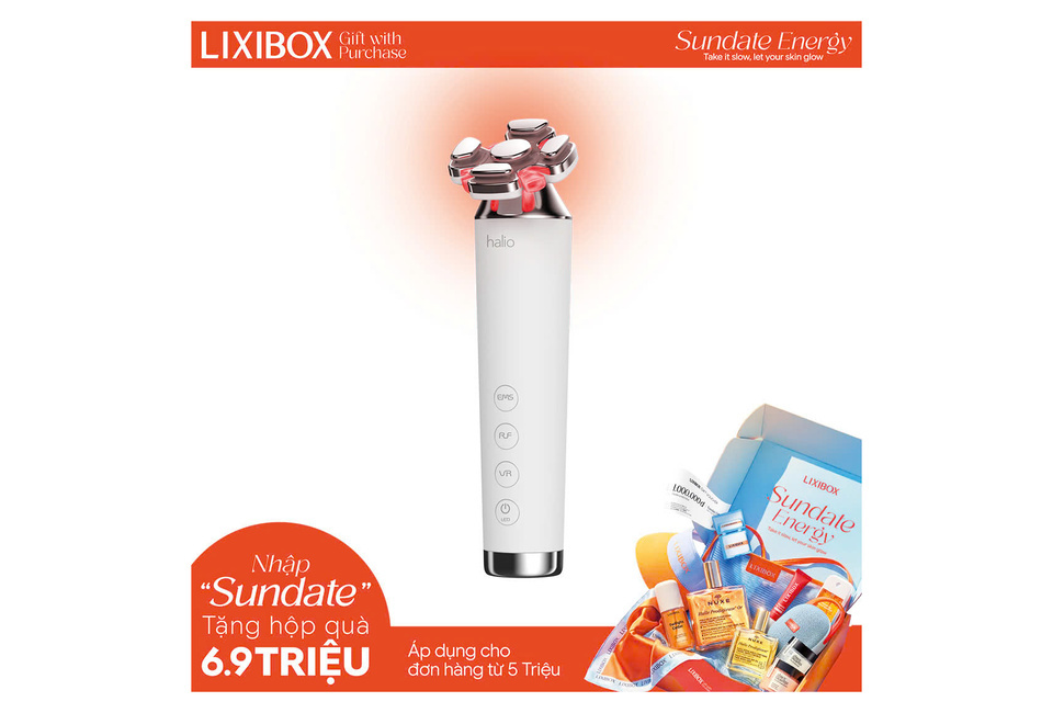 Máy Nâng Cơ, Giảm Mỡ Mặt & Trẻ Hoá Da Halio RevitaWave, thiết bị chăm sóc da công nghệ cao với chức năng ánh sáng sinh học, giúp cải thiện độ đàn hồi và làm sáng da, kèm theo quà tặng khi mua hàng.