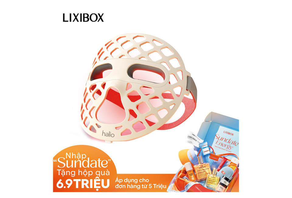 Mặt Nạ Ánh Sáng Sinh Học Halio PureGlow Ultralite Silicone LED Face Mask, với thiết kế nhẹ và thông thoáng, mang lại trải nghiệm chăm sóc da vượt trội. Đi cùng với box quà tặng "Sundate".