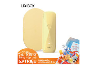 Máy Triệt Lông Halio SilkGlow IPL Sapphire Cooling Hair Removal Device màu vàng, đi kèm với hộp đựng tiện lợi. Sản phẩm này mang đến trải nghiệm triệt lông nhẹ nhàng và hiệu quả, lý tưởng cho những ai tìm kiếm sự tiện lợi.