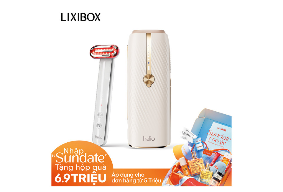 Combo Mịn Mát và Trẻ Hóa từ halio, bao gồm thiết bị chăm sóc da hiện đại với các sản phẩm làm đẹp bổ sung, mang đến sự trẻ trung và tươi mới cho làn da. Khuyến mãi hấp dẫn với dịch vụ Sundate khi mua hàng.