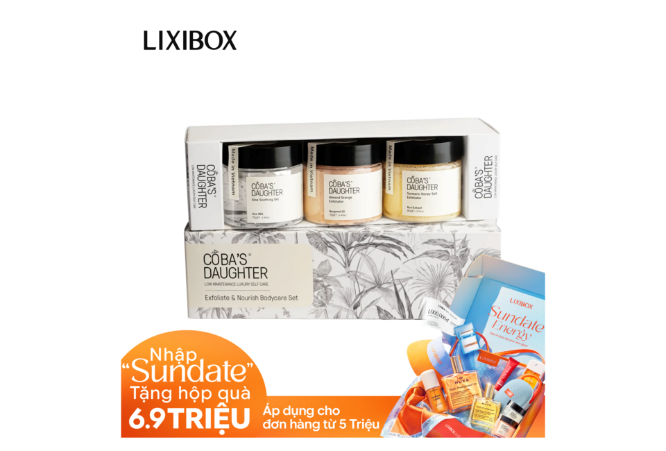 Bộ chăm sóc cơ thể tẩy tế bào chết & dưỡng ẩm cho da - CoBa's Daughter Exfoliate & Nourish Bodycare Set bao gồm các sản phẩm tẩy tế bào chết tự nhiên và gel làm dịu da, phù hợp cho mọi loại da, giúp nuôi dưỡng và tái tạo làn da. Hệ thống hiệu quả với các thành phần tự nhiên, an toàn cho da.