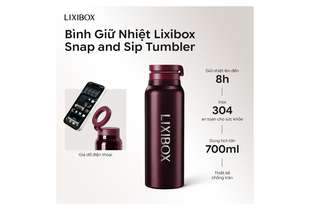 Bình Giữ Nhiệt Lixibox Snap and Sip Tumbler có màu Burgundy, giữ nhiệt lên đến 8 giờ, chất liệu inox 304 an toàn cho sức khỏe, dung tích 700ml, thiết kế chống tràn.