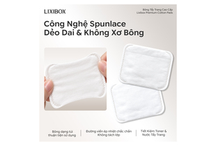 Bông Tẩy Trang Lixibox Premium Cotton Pads 50 Miếng với công nghệ Spunlace, dẻo dai và không xơ bông, thích hợp cho việc tẩy trang hiệu quả mà vẫn nhẹ nhàng trên da. Sử dụng tiện lợi và tiết kiệm toner.