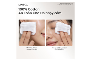 Bông Tẩy Trang Lixibox Premium Cotton Pads 50 Miếng, 100% Cotton, an toàn cho da nhạy cảm, mềm mại và êm dịu. Không xô bông, an toàn cho mắt và môi.